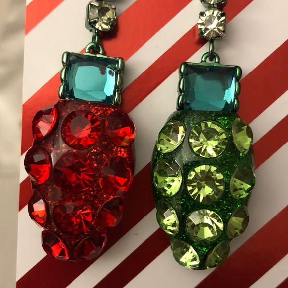 Betsey Johnson Jingle Bell Bling Linear Christmas Light Mismatch Drop Earrings - Picture 6 of 14